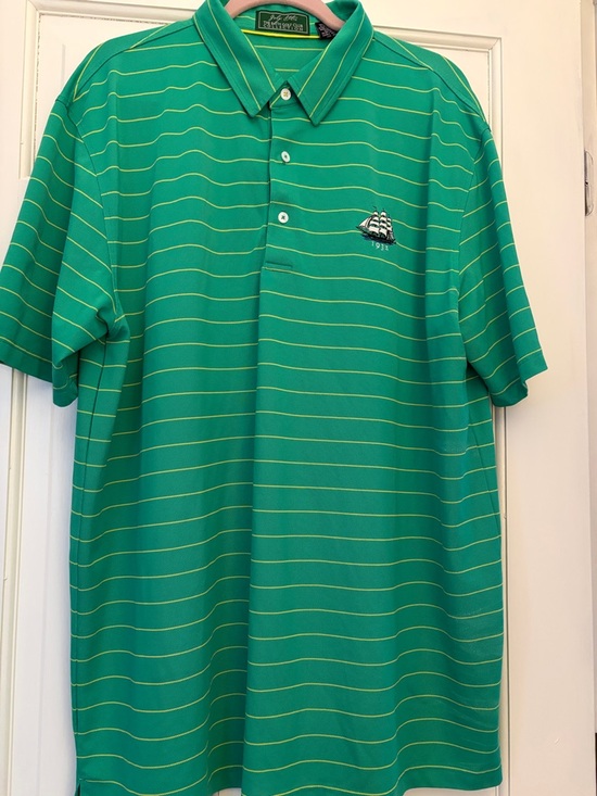 Polo Golf Other - Green Striped Polo Shirt with Embroidered Sailboat Logo